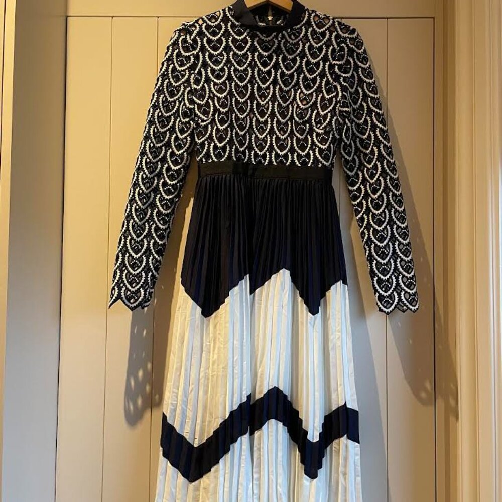 Self-Portrait Navy Crochet Midi Dress
